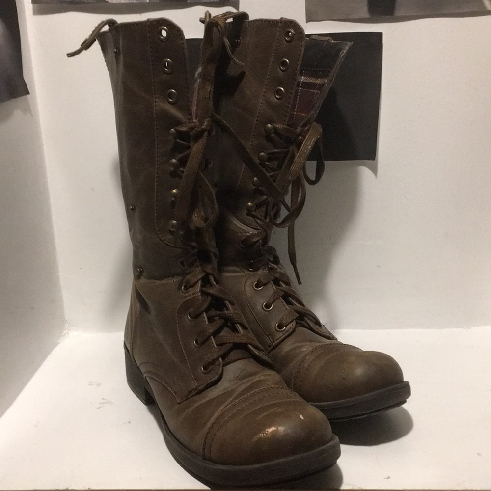 Brown combat boots